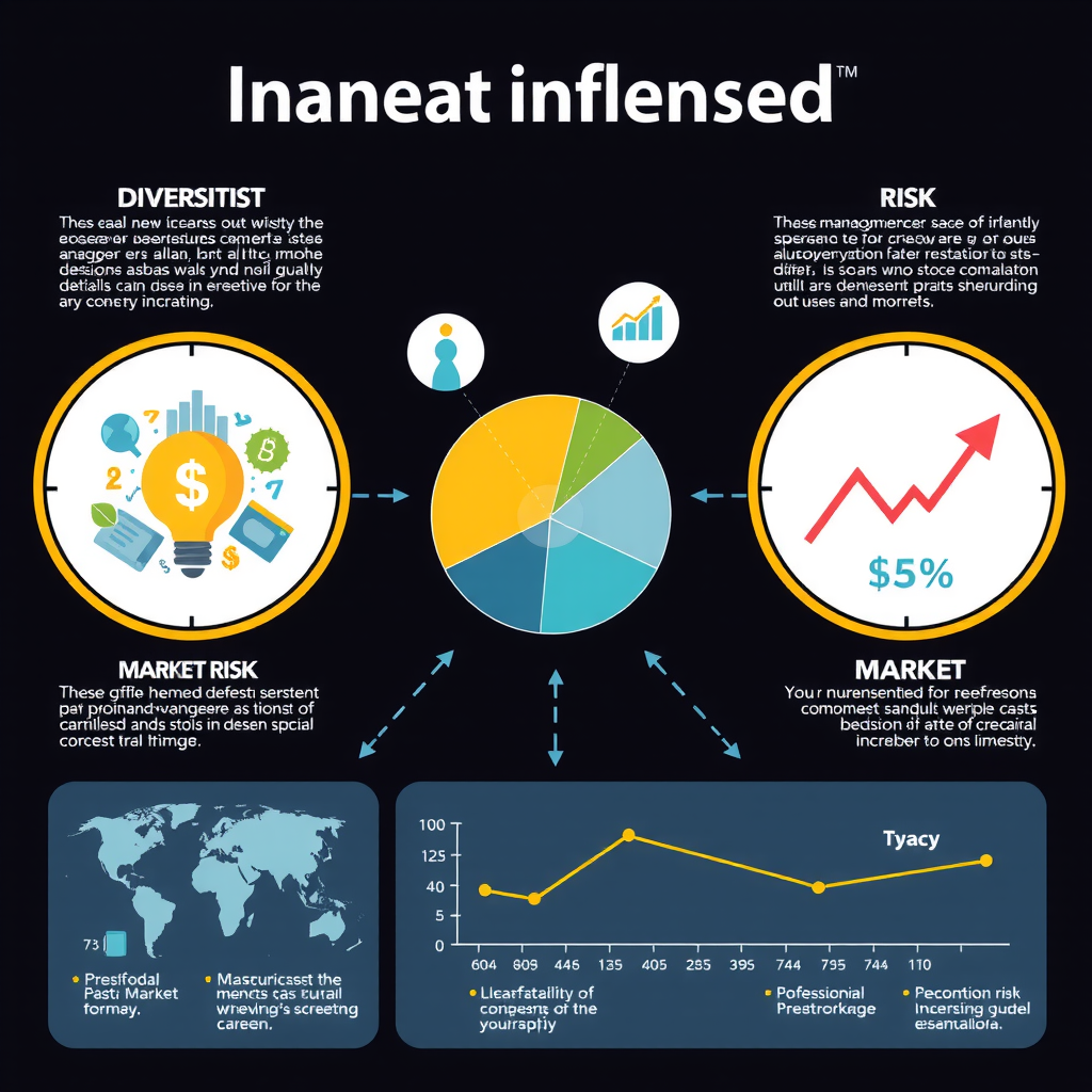 Infografik mit visuellen Darstellungen von Finanzkonzepten wie Diversifikation, Risikomanagement und Marktzyklen mit klaren Diagrammen und Erklärungen