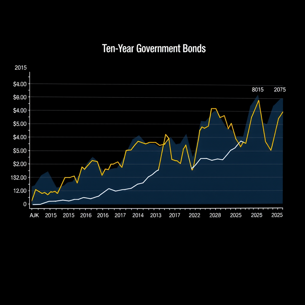 Detailliertes Liniendiagramm, das die Entwicklung der Rendite zehnjähriger deutscher Bundesanleihen von 2015 bis 2025 zeigt, mit markierten EZB-Zinsentscheidungen und QE-Phasen