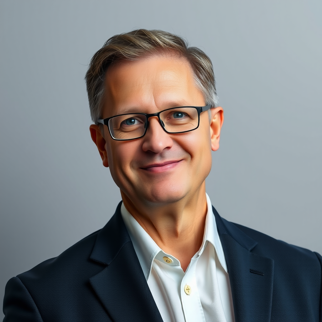 Professionelles Porträt von Dr. Michael Schmidt, Chefanalyst, in Business-Kleidung vor neutralem Hintergrund