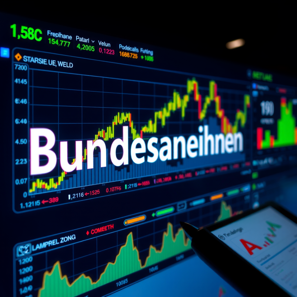 German Bundesanleihen bonds certificates with yield curve graphs, credit rating symbols and economic indicators displayed on a sophisticated financial analysis screen